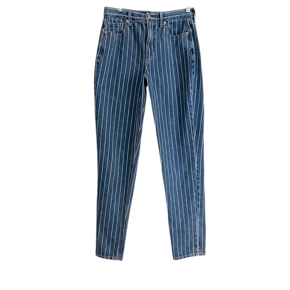 American‎ Eagle Mom Jeans Size 8 X-Long High Rise Striped Denim Waist 30.      A - Picture 1 of 17